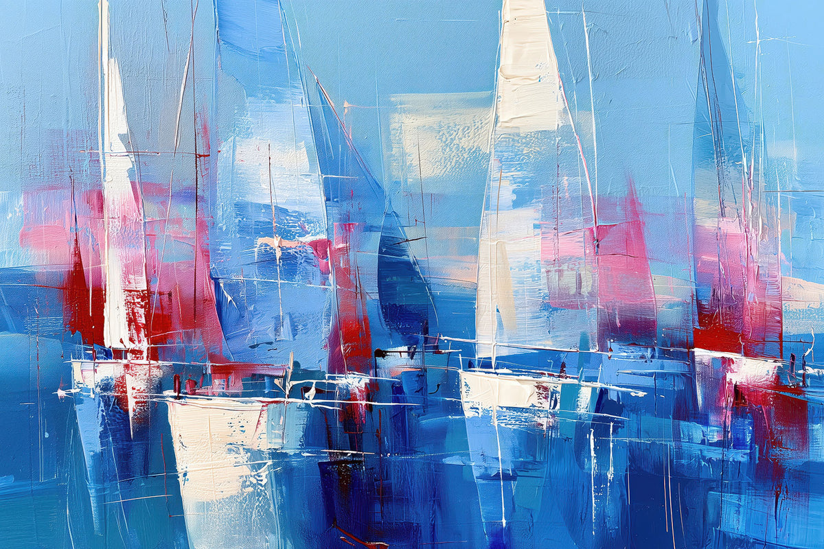 Modernes abstraktes Segelboot-Gemälde als hochwertiger Kunstdruck. Erhältlich als Wandbild auf Leinwand, Alu-Dibond, hinter Acrylglas oder als Poster.