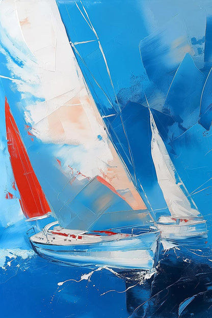 Dieses maritime Segelboot-Gemälde bringt maritimes Flair an deine Wände. Entdecke den dynamischen Kunstdruck z.B. auf Leinwand, hinter Acrylglas oder als hochglänzenden Druck auf Metall.