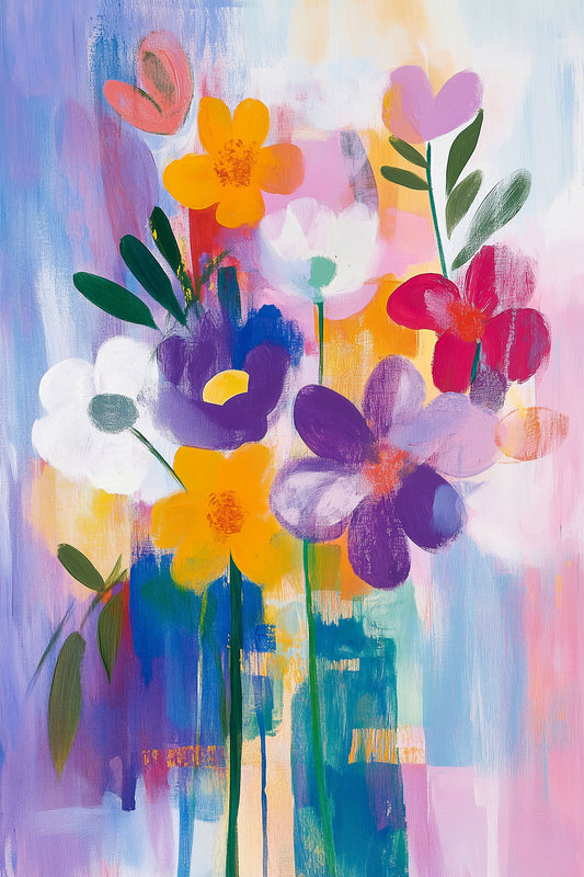 Modernes abstraktes Blumen-Gemälde als Kunstdruck. Hochwertiges Wandbild auf Leinwand, Alu-Dibond, hinter Acrylglas, oder als Poster.