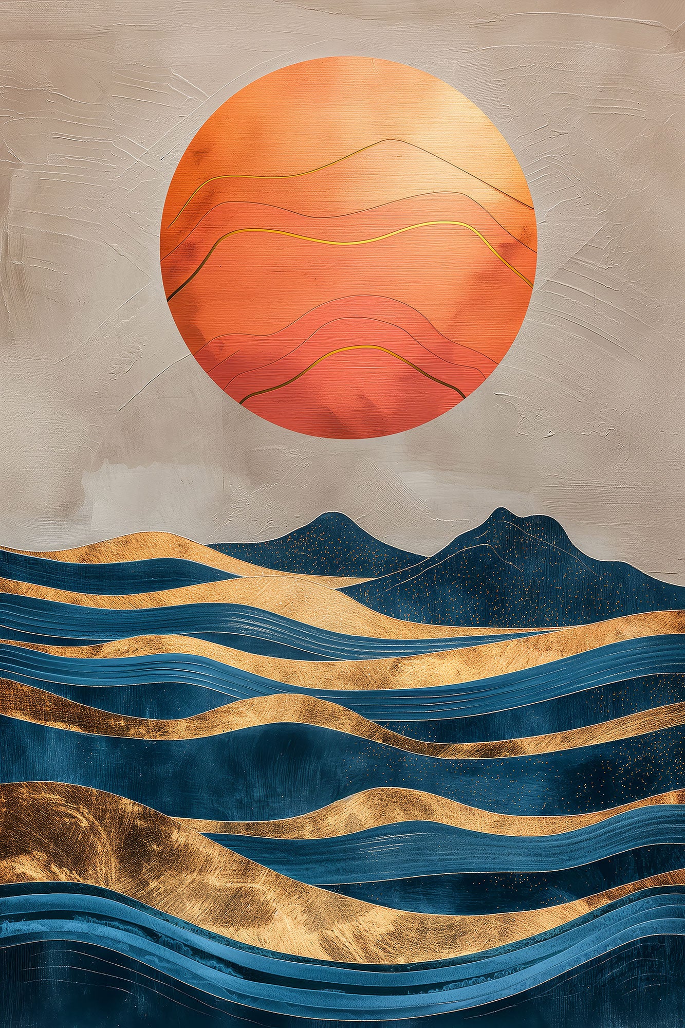 Sonne und Meer - abstraktes modernes Wandbild Gemälde als Kunstdruck auf Leinwand, Acrylglas, Alu-Dibond oder als Poster.
