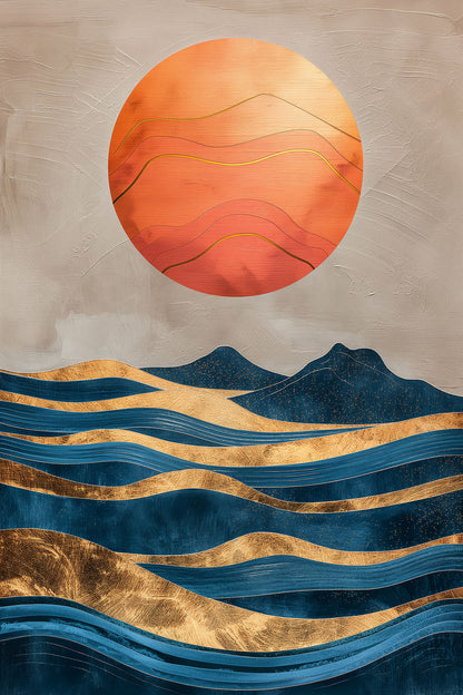Sonne und Meer - abstraktes modernes Wandbild Gemälde als Kunstdruck auf Leinwand, Acrylglas, Alu-Dibond oder als Poster.