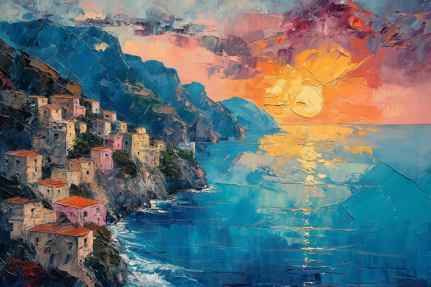 Sonnenuntergang auf Capri - modernes Gemälde als Kunstdruck auf Leinwand, Alu-Dibond oder hinter Acrylglas.