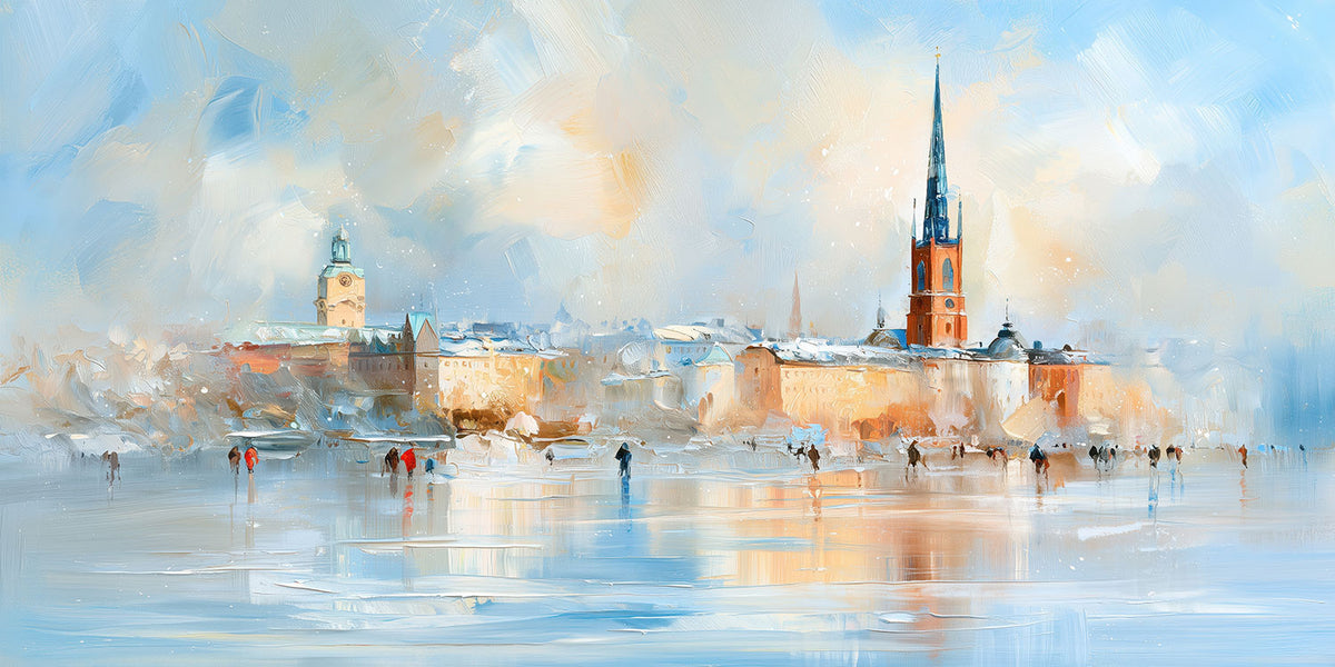 Winterliches Stockholm-Gemälde als hochwertiger Kunstdruck. Jetzt bestellen als Wandbild auf Leinwand, Alu-Dibond, Acrylglas oder als Poster. Versandkostenfrei innerhalb Deutschlands.
