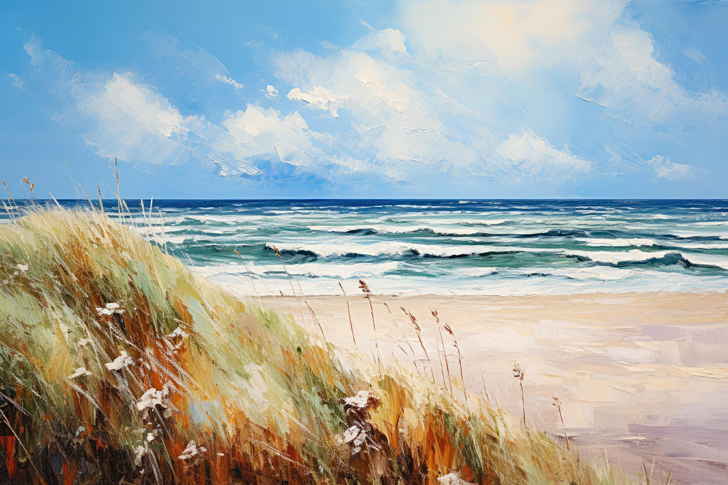 Sylter Strand-Gemälde als hochwertiger Kunstdruck online kaufen, auf Leinwand, Alu-Dibond oder hinter Acrylglas.