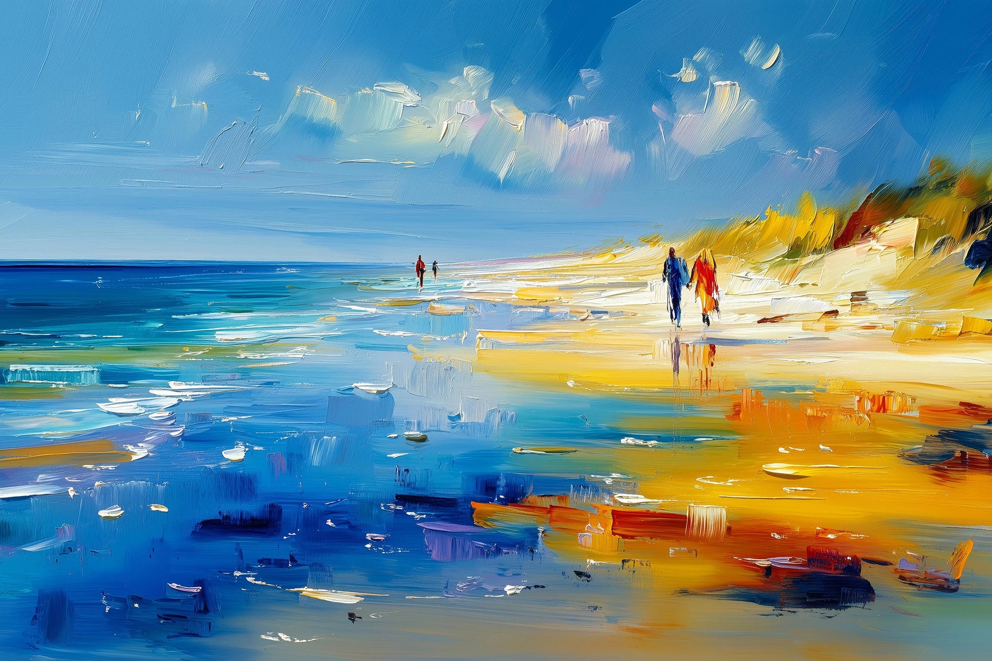Strandspaziergang - modernes Wandbild als Kunstdruck auf Leinwand, Alu-Dibond oder hinter Acrylglas.