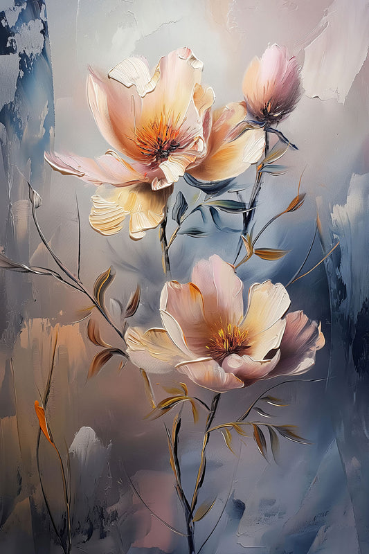 Elegantes Blumen-Gemälde als hochwertiges Wandbild oder Poster. Jetzt als Kunstdruck bestellen auf Leinwand, hinter Acrylglas oder auf Alu-Dibond.