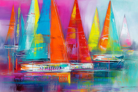 Abstrakte Segelboote Gemälde Kunstdruck auf Leinwand, Acrylglas oder als Poster