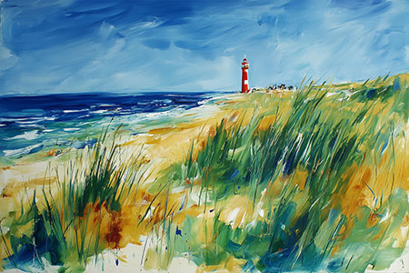 Leuchtturm am Meer Maritimes Gemälde Kunstdruck auf Leinwand, Acrylglas oder als Poster