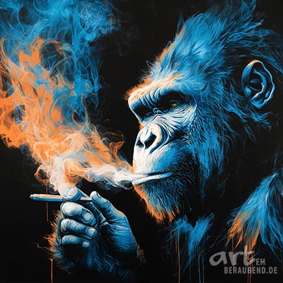 Rauchender Gorilla Gemälde Kunstdruck auf Leinwand, Acrylglas oder als Poster